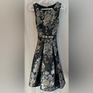 Eliza J Black and Silver Floral Midi Dress